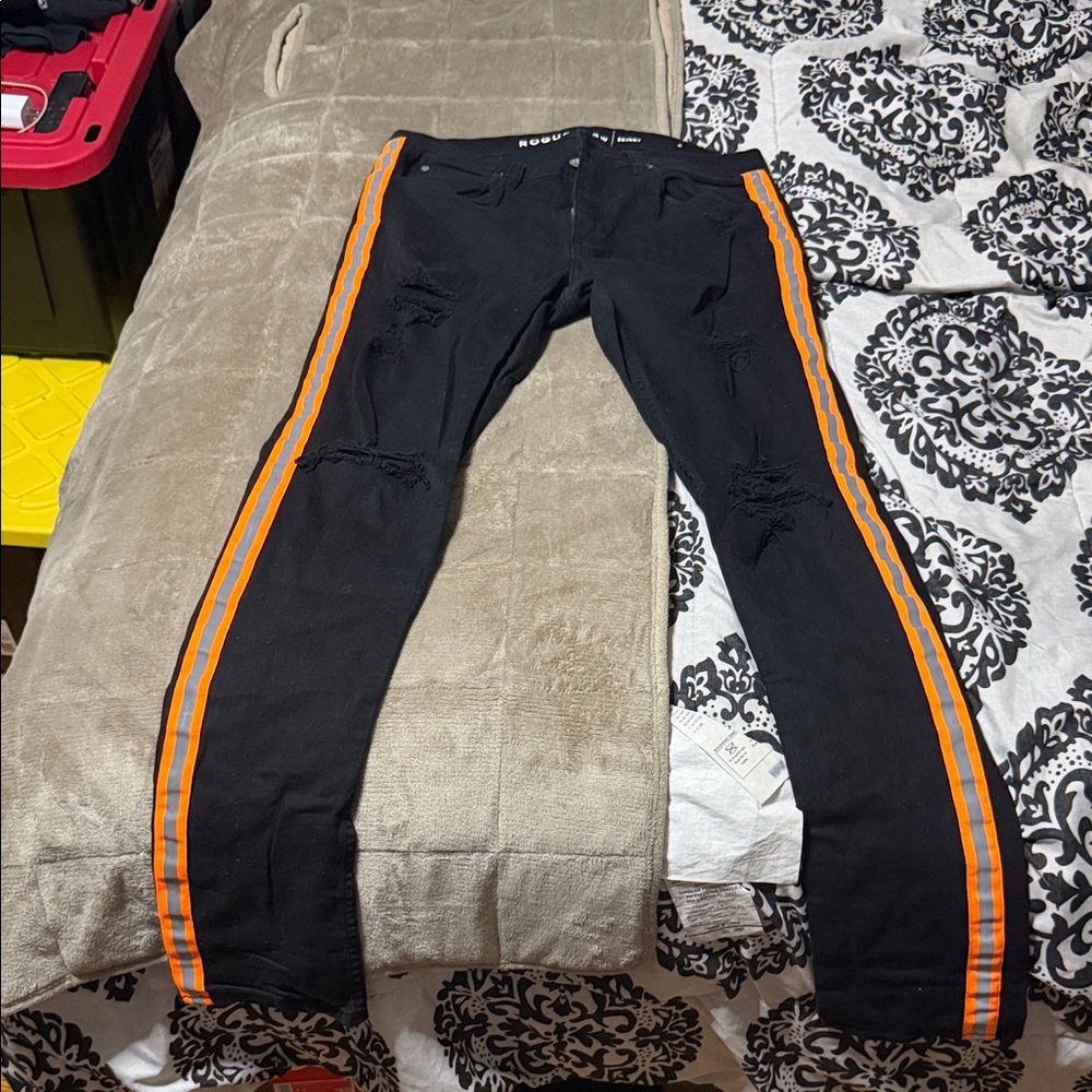 Black Skinny Jeans with Orange Stripes
